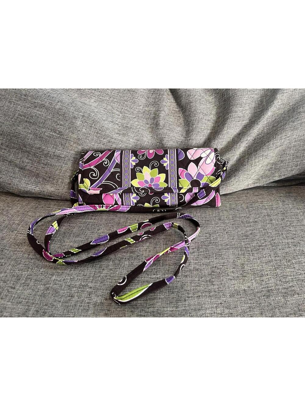 Vera Bradley Tri Fold Crossbody Clutch In Purple Punch Quilted Floral